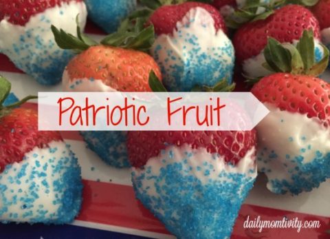 patriotic fruit: white chocolate dipped strawberries for red, white, and blue