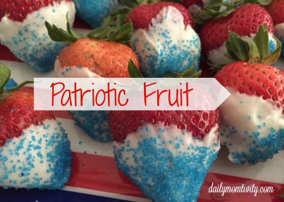 patriotic fruit: white chocolate dipped strawberries for red, white, and blue