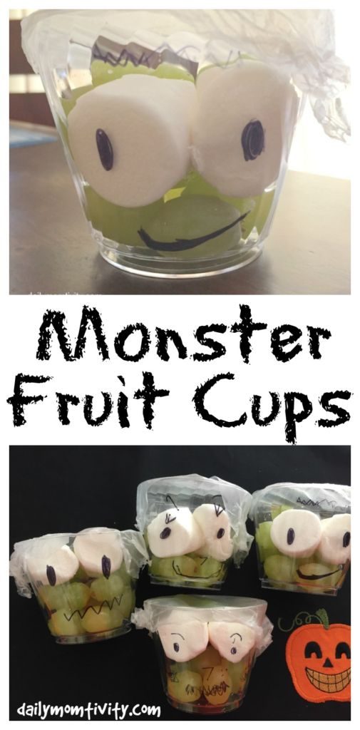 Make these fun Halloween treats for your kids! Low on sugar but full of fun! Monster Fruit Cups, the perfect healthy snack for kids this Halloween season