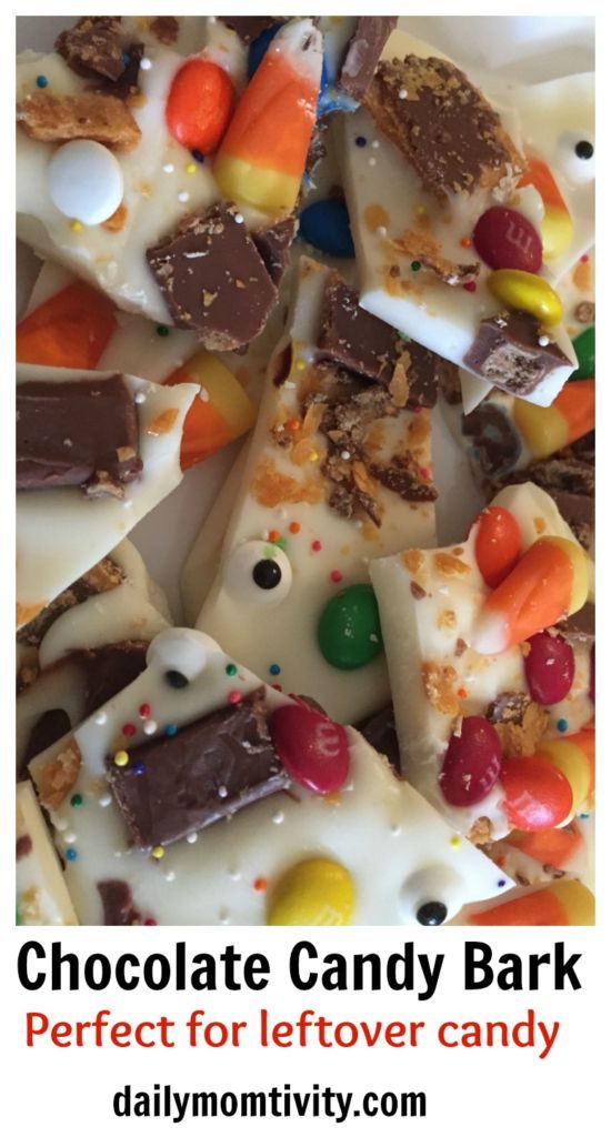 Got leftover candy? Make this white chocolate candy bark! It's perfect to freeze and later on. 