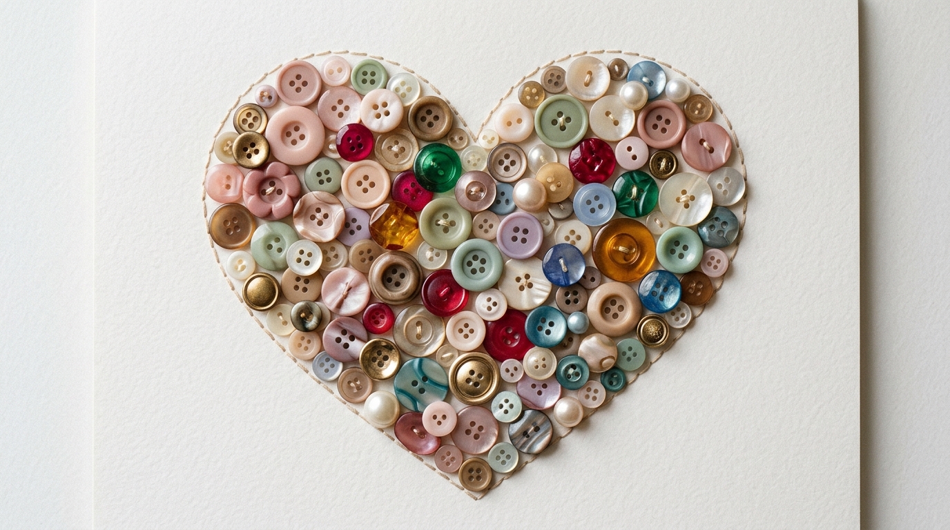 finished button heart craft colorful mixed buttons arranged in heart shape