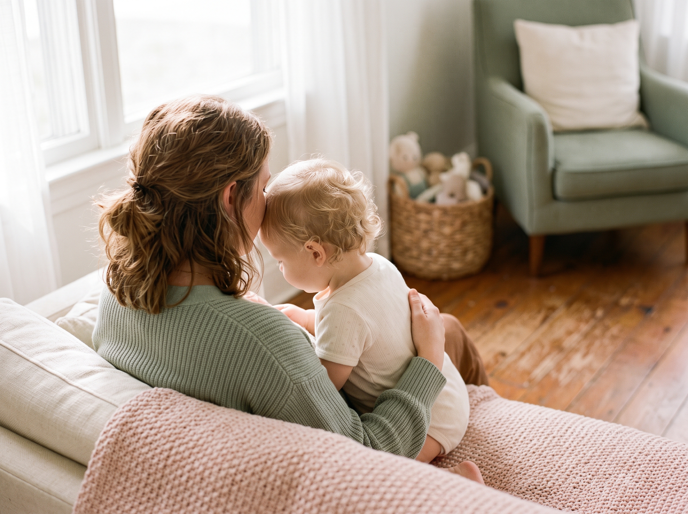 Parent and toddler sitting together quietly after tantrum, showing co-regulation and emotional recovery
